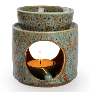 WD&CD Duftlampe aus Keramik Dunkelgrün, Aromalampe Teelichthalter Aroma Diffuser Stövchen für ätherische Öle