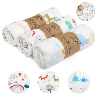 Ballery Baby Pucktuch Musselin Tuch, Musselin Swaddle Decke Baby Bambus Baumwolle Swaddle Wrap für Junge und Mädchen Neugeborene, Große 120x120cm