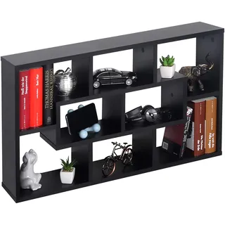 RICOO Wandregal 85x48x16 cm Bücherregal WM050-S Schwarz Holz kleines Hängeregal Schweberegal