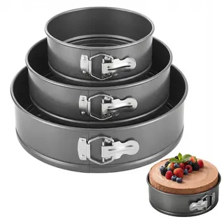 3 Stück Springformen Rund,SpringKuchenformen Ø12cm/18cm/22cm,Karbonstahl,Antihaftbeschichtete,Leakfest,Backformen für Kuchen,Tortenböden oder Quiches
