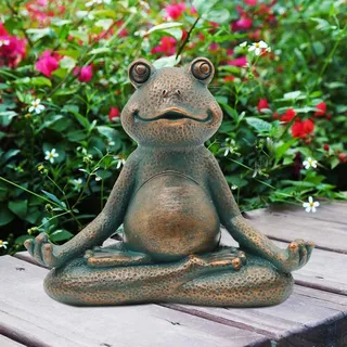 Yeomoo Meditation Yoga Frosch Figuren Deko Wohnzimmer Gartendeko - Frog Figur für Zen Garten Zimmer Schreibtisch Miniatur Dekoation - Lustige Geschenke für Frauen Mama Feengarten 13CM Kupfer