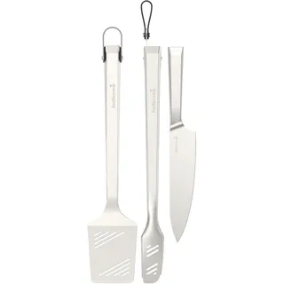 Barbecook BBQ Grillbesteck Set dreiteilig, Premium Set mit BBQ-Spachtel, Kochmesser und BBQ-Zange aus rostfreiem Stahl 45.7cm