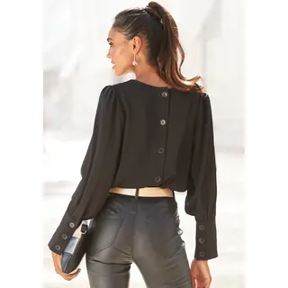 LASCANA Langarmbluse "mit durchgehender Knopfleiste im Rücken" elegante Damenbluse, Blusenshirt mit Puffärmeln, Business, festlich, schwarz
