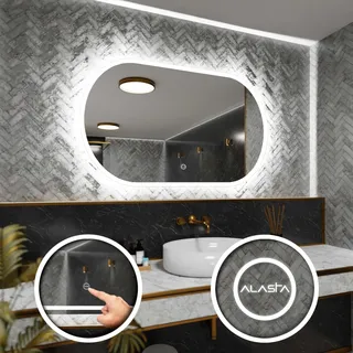 Ovaler Badezimmerspiegel mit LED-Beleuchtung und Touchschalter - Hamburg - 180 x 80cm - Silber