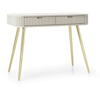 DomoHome Landhausstil Schminktisch Konsolentisch Schreibtisch mit Schubladen geriffelte Fronten "ZOVA" Ablagetisch Flurtisch, Metallfüße Gold, 103/80/49 cm Farbe: Schwarz - Beige