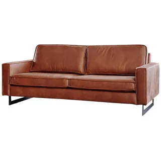 Kawola Sofa Vilnius Braun Kunstleder , Textil , Echtholz , Füllung: Kaltschaum , 206x85x99 cm , Wohnzimmer, Sofas & Couches, Sofas