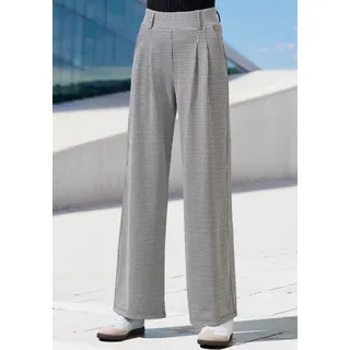 Schlupfhose LASCANA "extra Weit mit Bundfalten", Damen, Gr. 36/38, N-Gr, blau (schwarz kariert), Obermaterial: 65% Polyester, 31% Viskose, 4% Elasthan, Jacquardmuster, Minimalmuster, Basic, lang, Hosen Schlupfhose, mit Jacquard Strickmuster oder uni schwarz