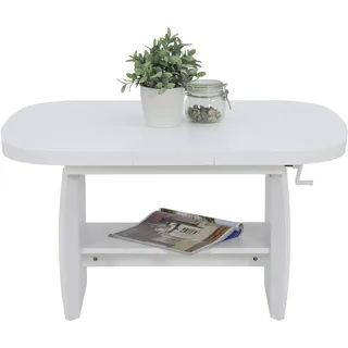 Hela Tische, Funktionscouchtisch Michael, Holzoptik melaminbeschichtet, Dekor Weiß, ausziehbar 90-142cm, höhenverstellbar mit Kurbel 52-62cm