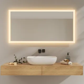 EMKE Badezimmerspiegel mit LED-Licht, 120 x 60 cm, LED-Badezimmerspiegel, 3000 K, warmweiß, Wandschalter, vertikal/horizontal, explosionsgeschützter Spiegel IP44, energiesparend, LED-Spiegel