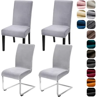 Alishomtll Stretch Samt Stuhlhussen 4er Set Velvet/Velour Stuhlbezug Schwingstuhl Elastische Hussen Waschbarer Stühle Schutz für Küche Restaurant Hotel Bankett Hochzeit (Silbergrau, 4 Stück)