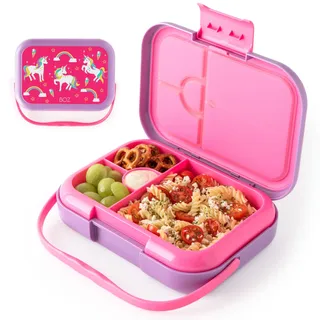 BOZ Bento Box Kinder – Brotdose Kinder mit Fächern (4 Stück) – Lunchbox Kinder - Brotzeitbox Kindergarten – Vesperbox – Jausenbox - Auslaufsicher - Frei von BPA - Einhorn