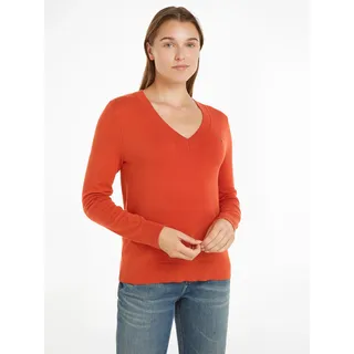 Tommy Hilfiger Damen Pullover Jersey V-Neck Strickpullover, rot (terra Red), M (38),