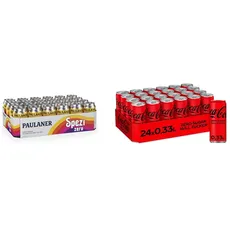 Paulaner Spezi Zero, 24er Dosentray, EINWEG (24 x 0,33l) & Coca-Cola Zero Sugar/Koffeinhaltiges Erfrischungsgetränk in stylischen Dosen mit originalem Coca-Cola Geschmack / 330 ml (24er Pack)