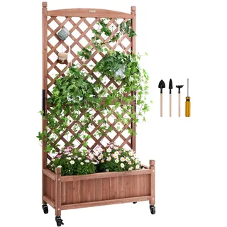 VEVOR Pflanzkasten mit Rankgitter 75 x 33 x 156 cm Blumenkasten mit Spalier Hochbeet Tanne Pflanzbeet 50 kg Tragfähigkeit des Einzelrahmens Gartenbeet Blumenbeet für Hofdekoration Balkonbegrünung