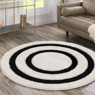 Hochflor-Teppich SANAT "Luxus 3500", schwarz (creme, schwarz), H:30mm Ø:120cm, Kunstfaser, Teppiche, Hochflor-Teppich, robuster Langflor, weich, Wohnzimmer, Schlafzimmer