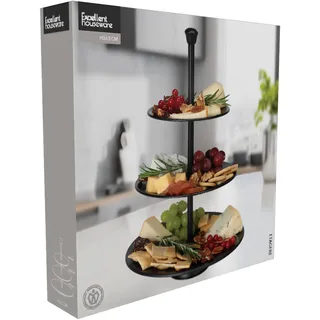 Etagere 3 Ebenen Ø25/20,5/16,5xH36,5cm Metall Schwarz Servierplatte Gebäckschale Servierständer Etagenständer Etagenplatte stufig Obstplatte Kuchenständer Platte Telleretagere