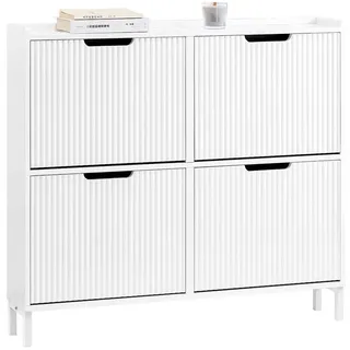 SoBuy Schuhschrank Weiß Holzwerkstoff, Metall, 100x91x19 cm, Garderobe, Schuhaufbewahrung, Schuhkipper