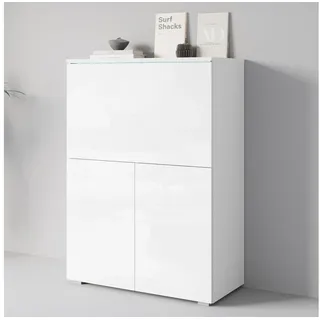 Home Affaire PC-Schrank "Vera, Sekretär, Home-Office-Schreibtisch mit LED-Beleuchtung" 1 Stk. tlg. Multifunktional mit Stauraum, klappbare Tischfläche, LED, B 90 cm, weiß, weiß hochglanz