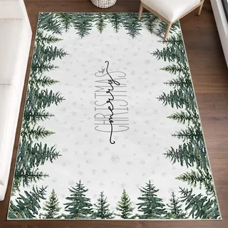 Artoid Mode Schneeflocken Bäume Kiefern Weihnachten Teppich, 120x170 cm Mery Christmas Kuscheliger Anti-Rutsch Unterseite Küche Wohnzimmer Dekoration