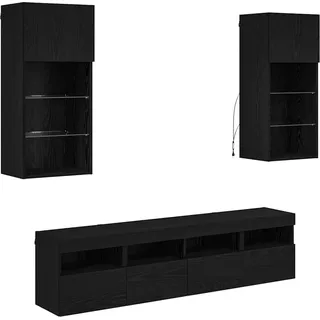 vidaXL TV Wand Einheiten mit LED 5 pcs Schwarz Eichen-Optik - Schwarz