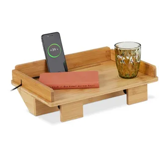 Relaxdays Bettablage, Mini-Nachtisch zum Klemmen, HBT: 11 x 38 x 26 cm, mit Tablethalter, Bambus, Natur