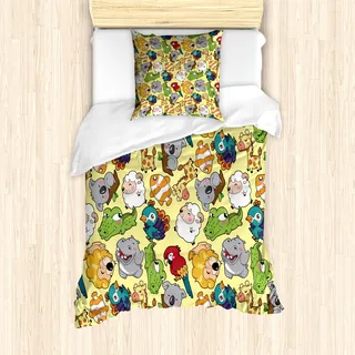 ABAKUHAUS Kinder Mantele, Hippo Giraffe Koala, Milbensicher Allergiker geeignet mit Kissenbezügen, 135 cm x 200 cm - 80 x 80 cm, Mehrfarbig