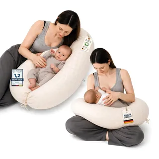 Minky Mooh® - Stillkissen XXL Bio Baumwolle (Öko-Tex 100) mit Kapok Füllung (190x30cm) créme - Großes Baby-Kissen zum Schlafen, Stillen & Flasche geben, Schwangerschaftskissen & Seitenschläferkissen