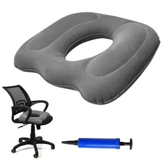 WIYETY Aufblasbares Donut Kissen Orthopädisches Sitzkissen Donut Kissen mit Tragbare Mini Pumpe, Ergonomisches Sitzkissen Sitzring Nach Op, Büro Sesshaft für Bürostuhl Auto Rollstuhl, Weich, Grau