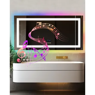 LUVODI Badezimmerspiegel mit RGB Beleuchtung: 120x60 cm Smart Badspiegel mit Bluetooth 4 Touchschalter Dimmbar Bunt 11 Farben Antibeschlag, LED Spiegel für Bad Zuhause Schlafzimmer Party Bar