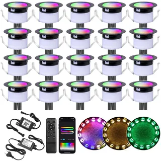 WIFI RGBW+IC Terrassen Bodeneinbaustrahler Aussen Led, Ø31mm 12V Terrassen Einbaustrahler Led Mini Spots Terrassenbeleuchtung, IP67 Wasserdicht, APP Steuerbar, Kompatibel mit Alexa Google Home (20er)