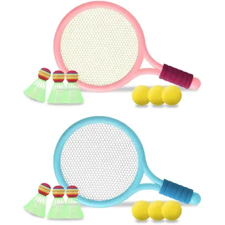 Kinder Federballset,Kinder Tennisschläger,Badminton Racket Spielzeug,Leichte Badminton-Set,Tennisschläger Geschenkset für Kinder Outdoor Indoor Sport,Bringen Sie 6 Badmintons und 6 TennisbäLle
