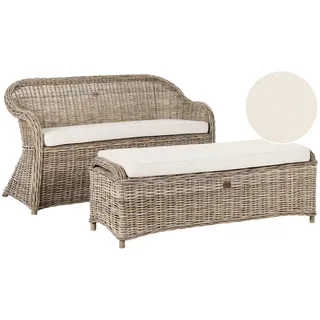 Beliani Gartensofa 2.5-Sitzer mit Ottomane Naturfarben Susua , Naturmaterialen , 150x87x69 cm , Gartenmöbel, Loungemöbel, Gartensofas & Loungesofas