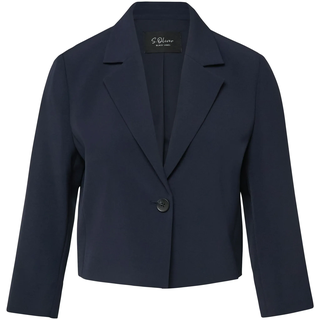 Kurzblazer S.OLIVER BLACK LABEL, Damen, Gr. 48, navy, Web, Obermaterial: 93% Polyester, 7% Elasthan, unifarben, normal taillenlang, tiefer V-Ausschnitt, Blazer Kurzblazer, 3/4-Arm mit Stretch