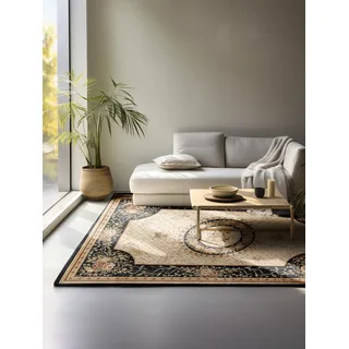 Nouristan Teppich Orientalisch – Läufer Orient Klassisch Orientalischer Wohnzimmerteppich dicht gewebt mit Blumen Flachgewebe für Wohnzimmer, Schlafzimmer, Esszimmer, Flur – Schwarz Creme, 160x235cm