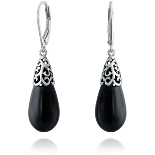 Boho Western Stil Grün Blau Schwarz Lila Edelstein Lange Verlängerte Träne Filigree Lever Back Baumelnd Ohrringe Für Frauen .925 Sterling Silber Mehr Birthstones