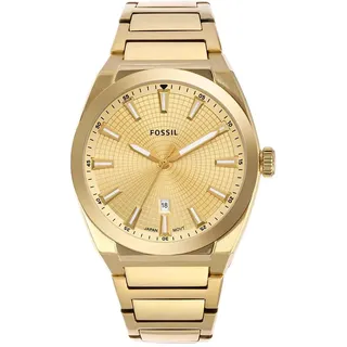 Fossil Everett uhr für Herren, Quarzwerk mit Edelstahl- oder Lederarmband, Gold-Ton, 42MM