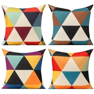 All Smiles Outdoor Throw Pillow Covers Fall Decor Patio 20x20 Set of 4 Colorful Modern Cushion Cases Cojines Couch Sofa Decoration Veranda for Home Living Room Geometric Triangle Orange Yellow