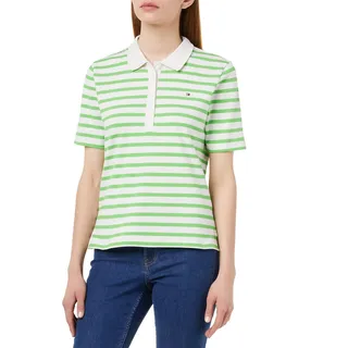 Tommy Hilfiger Damen Poloshirt Kurzarm 1985 Pique Stripe Polo Regular Fit, Weiß (Breton Stripes W White/Spring Lime), L