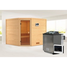 Bild von Sauna Leona mit bronzierter Tür Ofen 9 kW Bio externe Strg modern, aus hochwertiger nordischer Fichte beige