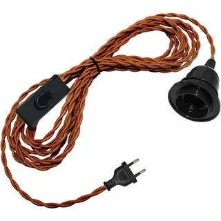 Lampenfassung E27 mit 510CM Braun Kabel und Schalter, Hängelampe mit Stecker, Industrielle Vintage Pendelleuchte mit Stecker, Lampenkabel mit Fassung, Hängeleuchte Steckdose DIY Lampenschirm Kit