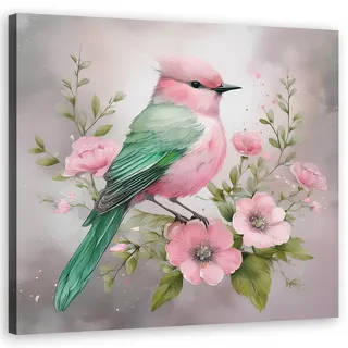Feeby Wandbild tiere shabby chic vogel , Pink , Textil , Tiere , Rechteckig , 50x50 cm , Bilder & Rahmen, Bilder, Leinwandbilder
