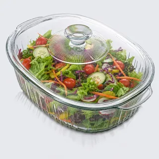 MUHXEL 2.8L Auflaufform Glas Mit Deckel, Auflaufform aus hitzebeständigem Glas, 2800ml Glass Backform, Glasbräter mit Deckel und Griffe, Borosilikatglas, für Marinieren, Backen, Kochen