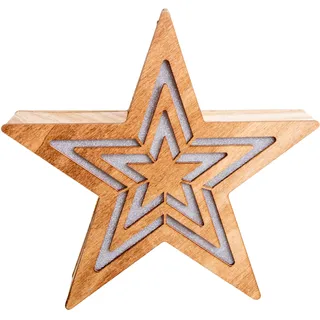näve LED Stern "Weihnachtsdeko aus Holz" LED-Board 1 Stk. Warmweiß LED Dekoobjekt aus Holz, inkl. Timer, Höhe ca. 23 cm, Batteriebetrieb, natur