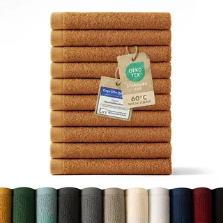 Blumtal Premium Frottier Gästehandtücher Set 12 teilig 100% Baumwolle - Oeko-TEX zertifiziertes Gästehandtuch 12x (30x30 cm) - Ultra saugstarkes Gästetücher Set waschbar °60 - Handtücher Braun