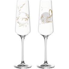 Leonardo Presente Sekt-Gläser, 2er Set Enjoy, spülmaschinenfeste Prosecco-Gläser mit gezogenem Stiel, Champagner-Glas Geschenk-Set, 280 ml, 029178