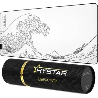 Hystar Erweitertes Gaming-Mauspad | XXL 91,4 x 40,6 cm | 5 mm Dicke, wasserdichte Oberfläche, glattes Polyestergewebe und Naturkautschuk-Basis | The Great Wave (weiß)