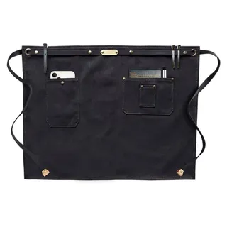 INF Canvas-Halbschürze Lang — Schwarze Taschen-Schürze für Barista & Service mit Verstellbarem Abnehmbarem Druckknopf-Taillengurt, 70cm x 54cm