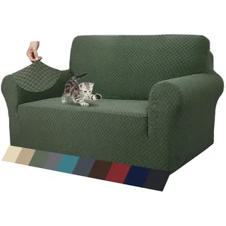 MAXIJIN Jacquard Sofabezug 2 Sitzer Couchbezug Stretch Sofahusse für Wohnzimmer Sofa-bezug für Hunde Haustiere Schonbezug Sofa mit Anti-Rutsch-Schäume (2 Sitzer, Armeegrün)