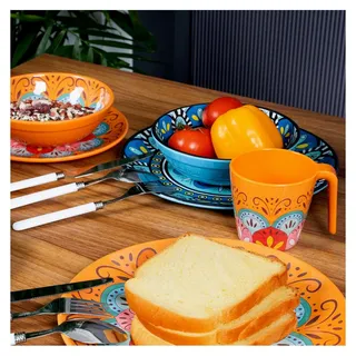 Melamin Geschirrset Toskana Deep für 4 Personen - Rot-Grün - Mandala-Optik, spülmaschinengeeignet, Essgeschirr für Camping und Picknick - Rot, Grün