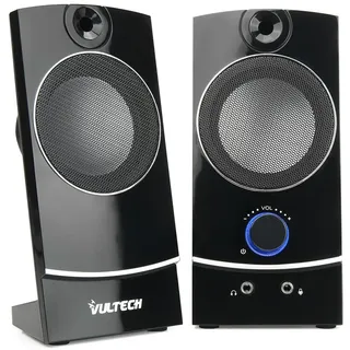 Vultech SP-330 Lautsprecher USB 2.0 für PC und Notebook, 3 W RMS, Stereo-Audio, kristalline Metall-Treiber mit 2,25 Zoll, Lautstärkeregler und Kopfhörerausgang, 3,5 mm Klinke, Stromversorgung über USB